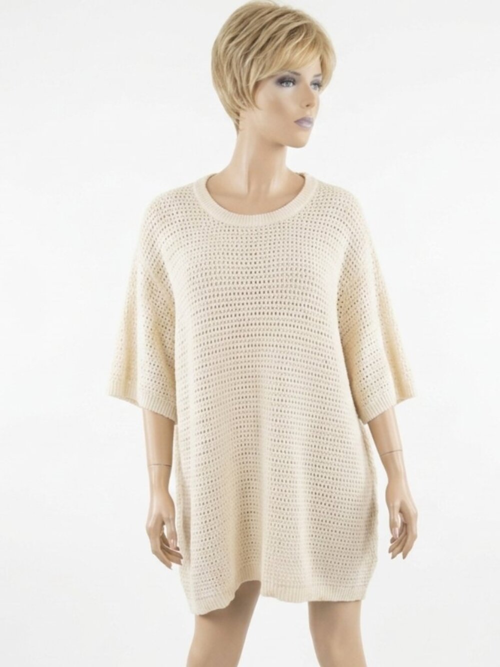 Nwt Boho American Eagle Cream Open Knit Sweater Sz 3XL Oversized Stretchy Cotton - Picture 2 of 5